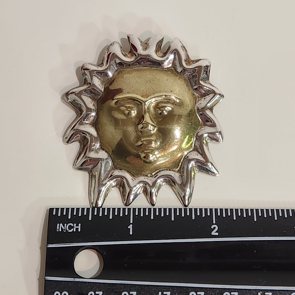 Genuine Vintage Sterling Silver & Gold "2-Tone" SUN Face Pendant/ Brooch - Picture 10 of 12